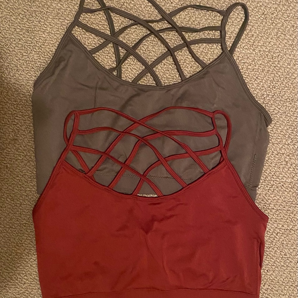 Zenana Outfitters Strappy Bralette Duo in Rust Red and Taupe